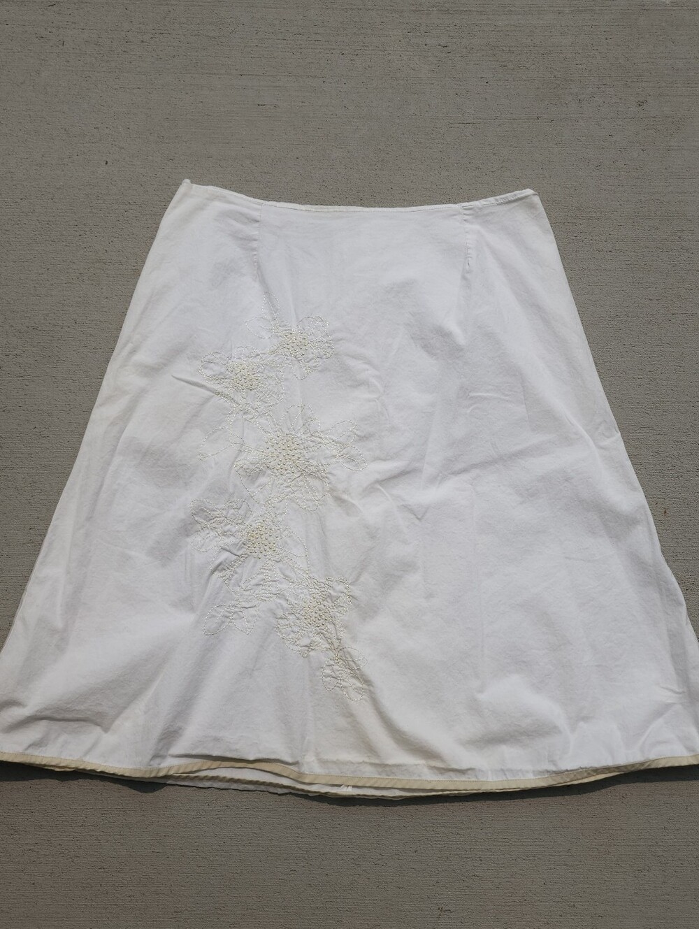 VTG Autograph New York White A-line Cotton Floral Design Lined Midi Skirt SZ 10